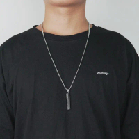 Kalung Balok Tulisan China Persegi Panjang Premium Silver - Rectangular Necklace Chinese Writing Six