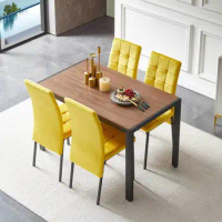 5-Piece Dining Set Including Yellow Velvet High Back Nordic Dining Chair &amp; Creative Design MDF Dining Table