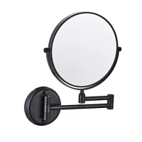 Punch-Free Makeup Mirror Folding Retractable Beauty Round Mirror Double-Sided High-Definition Wall Stickers Rotating Mirror