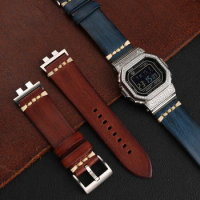 Vintage leather watchband for G-Shock Casio GMW-B5000 small silver block 3459 personalized modified strap wristband bracelet