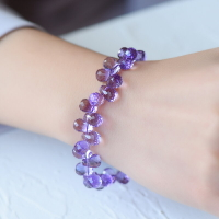 雁唐珠寶 天然水晶紫水晶滴水刻面手鏈紫黃晶紫晶女手串