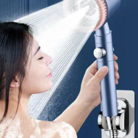 High Pressure Shower Head New Style 5 Modes Adjustable Water Saving One-key Stop Water Massage Nozzel Bathroom Set Accessories