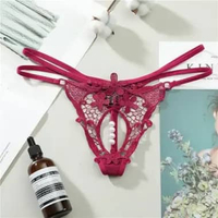 WANITA CELANA DALAM TRANSPARAN LACE BORDIR CD MUTIARA G STRING C2271 FREE ONGKIR AMAN Maroon All Siz