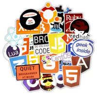 50Pcs Internet Java JS Php Html Stickers Cloud Docker Bitcoin Programming Language APP Logo Laptop Car Stickers Toys for kids
