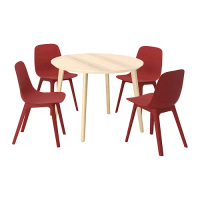 LISABO/ODGER 餐桌附4張餐椅, 實木貼皮 梣木/紅色, 105 公分