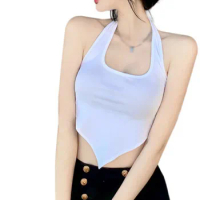 Women's Sexy Scoop Neck Halter Crop Top Backless Knit Rib Basic Cami Tank Tops
