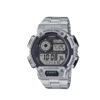 【CASIO 卡西歐】AE-1400WHD 世界地圖 夏令時 倒計時 LED燈 旅遊運動 不鏽鋼 電子錶 手錶