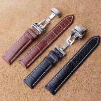 19mm Watchbands Genuine Leather Strap Black Brown Factory stock Fit Longines Tissot mens ladys wristwatch fold deployment buckle