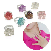 Bianca Ring Cincin Tempel Rose Holo Bunga Mawar Handmade Fashion Resin Rings Pink