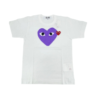 【川久保玲】CDG 女款 紫大小雙愛心刺繡logo短袖T恤(白)