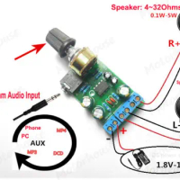 DC 1.8~12V TDA2822M Mini Audio Power Amplifier Board 2.0 Stereo 3.5mm Audio Input 0.1-5 Watt