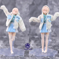 HASUKI CS004 1/12 Mobile Suit Girl Zipper Winter Lamb Fleece Jacket T-shirt High Waisted Pleated Skirt Fit 6in Action Figure Toy