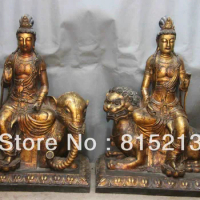 bi00305 Copper Bronze Manjusri Samantabhadra Guanyin Kwan-yin Bodhisattva Buddha Statue