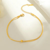 Lắc chân titan nữ không gỉ mạ vàng 18k bi tròn thiết kế 2 tầng thời trang đơn giản Perfect Gift for 