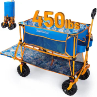 400L Collapsible Double Decker Wagon,Folding Wagon Cart with 54" Lower Decker,Heavy Duty Utility Wagon with All-Terrain Big