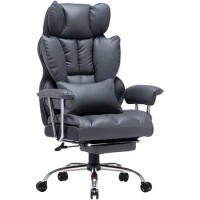 Ergonomic Office Chair, PU Leather Wide Computer Office Chair Executive Office Chair Lumbar Support Leg Rest (Dark Grey)