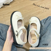 [H303] Giày búp bê nữ đế cao dây nơ da mềm xinh xắn mã H-303 phom vừa chân - Giày lolita nữ thoải má