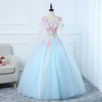 Sky Blue Quinceanera Dress Long Sleeve Cape Mexican Vestidos De 15 Princess Sweet 16 Birthday XV Ball Gown Cinderella Girl Dress