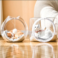 Minimalist Space Capsule Cat Nest, All-Season Semi-Enclosed Breathable Plastic Cat Cage, Transparent