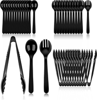 36 PCS Serving Utensils for Party - 12 Set Including Black Plastic Spoons Tongs and Forks