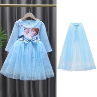 Disney Elsa Princess Dress And Cloak Girl Dress Party Long-sleeved For Children's Western Style Frozen Dress Kids Clothes