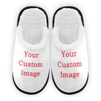 Custom Pattern Soft Plush Cotton Slippers DIY Unisex Warm Comfortable Non-Slip Shoes Hotel Travel Bedroom Indoor Fuzzy Slippers