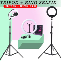 Set tripod+ring light 2in1 for konten kreator alat lighting studio