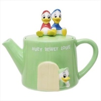 【小禮堂】Disney 迪士尼 唐老鴨 造型陶瓷茶壺《綠.姪子們》350ml.水壺.咖啡壺