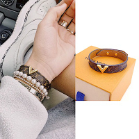 Louis Vuitton路易威登 LV飾品 M6042F Essential 金色V LOGO 手環(17)