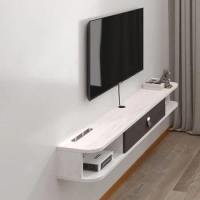 TV Console,63'' Wall-Mounted Media Console TV Cabinet Floating TV Stand Entertainment Shelf with Door and Storage (Grey White)