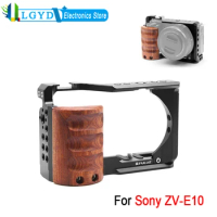 PULUZ Wood Handle Metal Cage For Sony ZV-E10 Mirrorless System Camera Aluminum Alloy Stabilizer Rig Expansion Frame