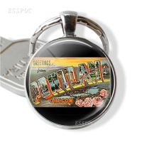 Vintage Glass Metal Keychain Portland Oregon Retro Postcard Image Jewelry Key Ring Gift For Traveler