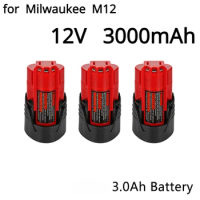 For 12V Milwaukee Battery 3Ah Compatible with Milwaukee M12 XC 48-11-2410 48-11-2420 48-11-2411 12-Volt Cordless Tools Battery