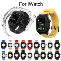 IP68 Waterproof Case For Apple Watch Band Series 6 5 4 SE Silicone Strap Cover Case Set For iWatch 44mm 40mm Bracelet