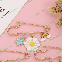 bros peniti besar bunga matahari pelangi - brooch pin wanita bros anak