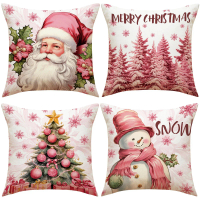 2026 Pink Reindeer Christmas Pillowcase Linen Letter Print Holiday Decoration Living Room Sofa Cushi