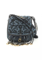 Prada 二奢 Pre-loved Prada DENIM IMPUNTURA Shoulder bag embroidery denim leather Indigo blue black
