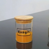 Botol Bumbu Kaca Bulat tutup Kayu Estetik