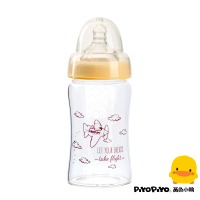 【Piyo Piyo 黃色小鴨】媽咪乳感玻璃寬口奶瓶(180ml 一體成形 人體工學 晶鑽 輕薄)