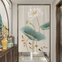 Chinese Lotus Door Curtain Cloth Curtain Bedroom and Toilet Door-to-Door Resolving Curtain Door Kitchen Bathroom Partition Half Curtain