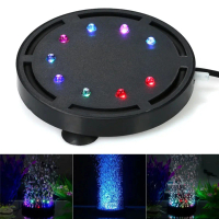 A NEW New LED Waterproof Aquarium Lighting Submersible Round Bubble Air Light Colorful Aquarium Dec