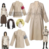 Anime Attack On Titan Final Season Eren Jaeger Cosplay Costumes Zeke Jaeger Trench Coat Jacket Wig Halloween Carnival Suit