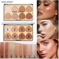 Miss Rose 8Color 3D Multi-Functional Natural Highlighting and Finishing Palette All-in-One Nose Shadow Fixing and Setting Powder