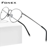 FONEX Pure Titanium Glasses Frame Women Vintage Round Eyewear Eyeglasses Retro Frames Men 8501