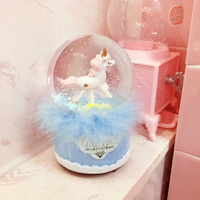 買一送一 水晶球 韓國甜美卡通粉少女心八音盒羽毛飄雪小角獸音樂盒水晶球節日禮物阿薩布魯