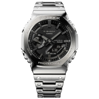 【CASIO 卡西歐】G-SHOCK 全重金屬打造八角防護構造太陽能藍牙雙顯錶-銀X黑面(GM-B2100D-1A)