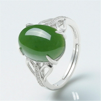 新品創意綠瑪瑙開口戒指簡約復古鑲鉆戒指男女玉髓飾品銀飾