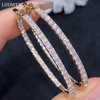 LUOWEND 18K Rose Gold Earrings Real Natural Diamonds 2.27carat Hoop Earrings Luxury Style Exquisite Jewelry for Women Wedding