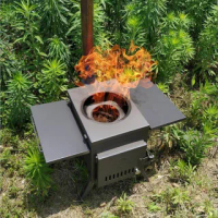 【May Shop】戶外露營燒烤野半氧化燃燒炊火箭筒柴火爐
