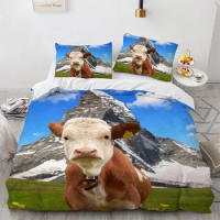 Highland Cattle Duvet Cover Set Funny Farm Animal Comforter Cover for Kids Boy Cow Mountain Meadow Queen Size 2/3pcs Quilt Cover